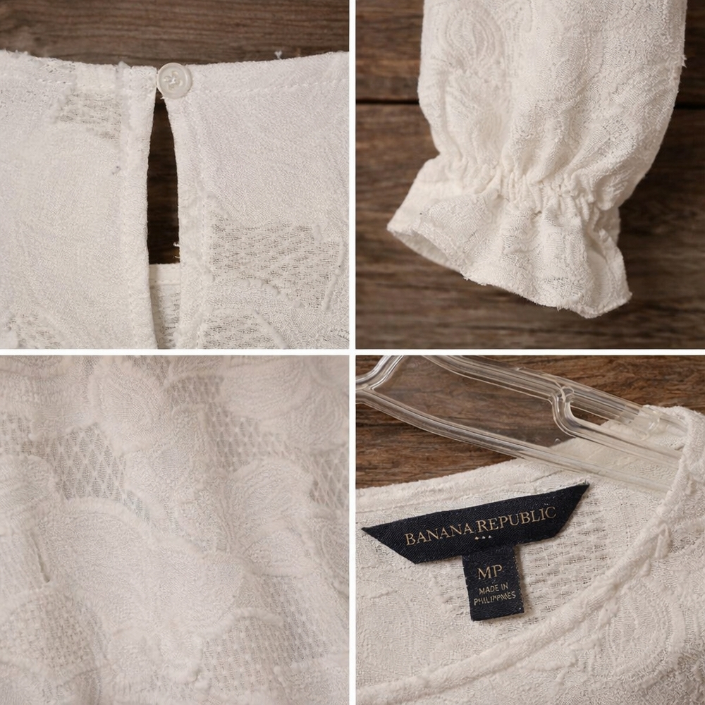 Banana Republic Ivory Floral Lace Long-Sleeve Blouse - Picture 3 of 4